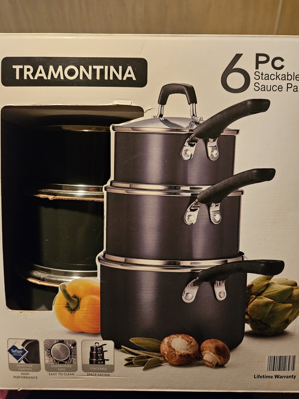 Tramontina 6-Piece Stackable Saucepan Set in Black